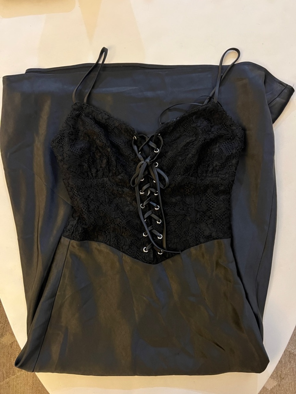 NIA Frank Dress - Black Lace Corset Midi Satin Cami Small $118 - Picture 6 of 9